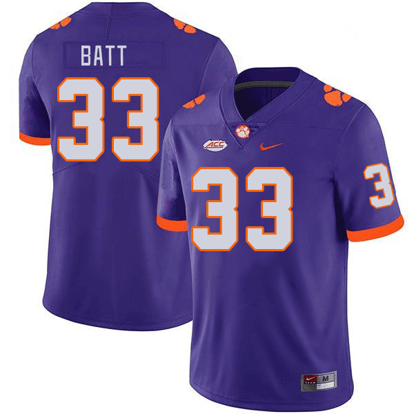 Men #33 Griffin Batt Clemson Tigers College Football Jerseys Stitched-Purple - Click Image to Close